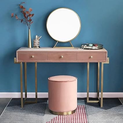 Pink Makeup Vanity Table Dressing Table for Bedroom (Stool & Mirror Not Included)