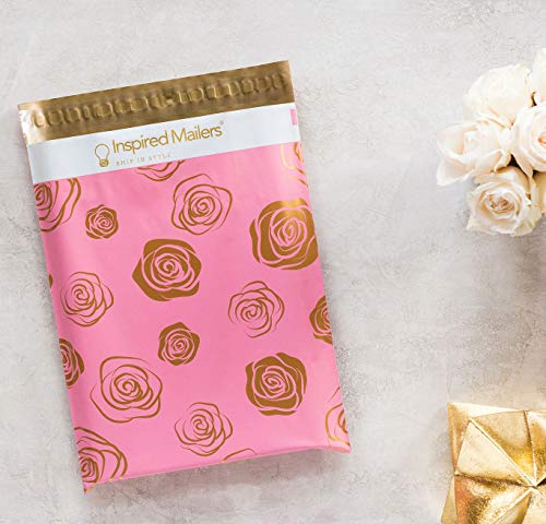 Image of Inspired Mailers - Poly Mailers 10x13-100 Pack - Gold Roses Deluxe - Shipping Bags for Clothing - Mailing Envelopes 10x13 - Shipping Envelopes - Packaging Bags