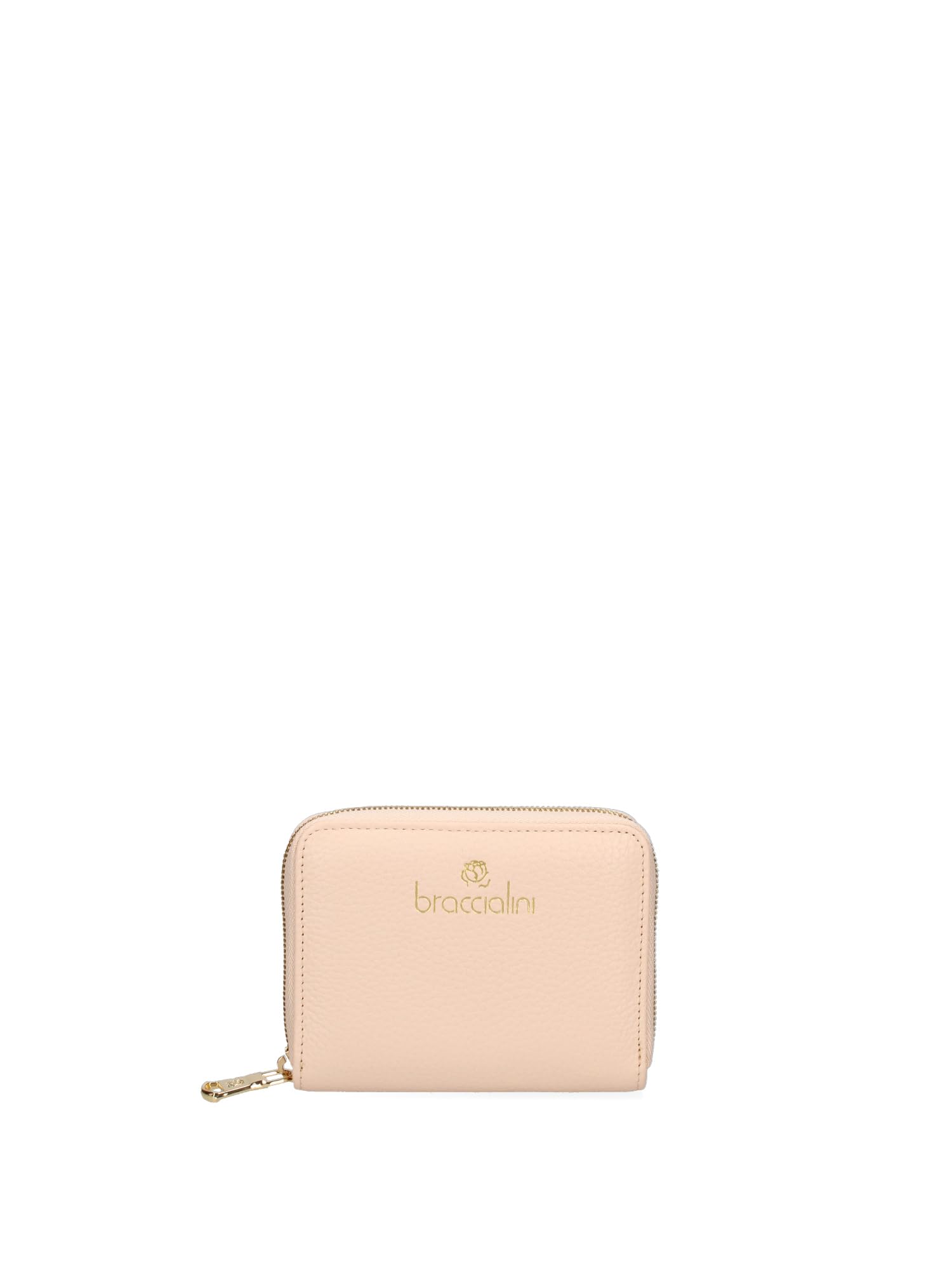 Braccialini Basic Portafoglio in pelle di colore giallo modello zip around mini, con logatura dorata frontale. Una tasca interna con zip per la moneta.