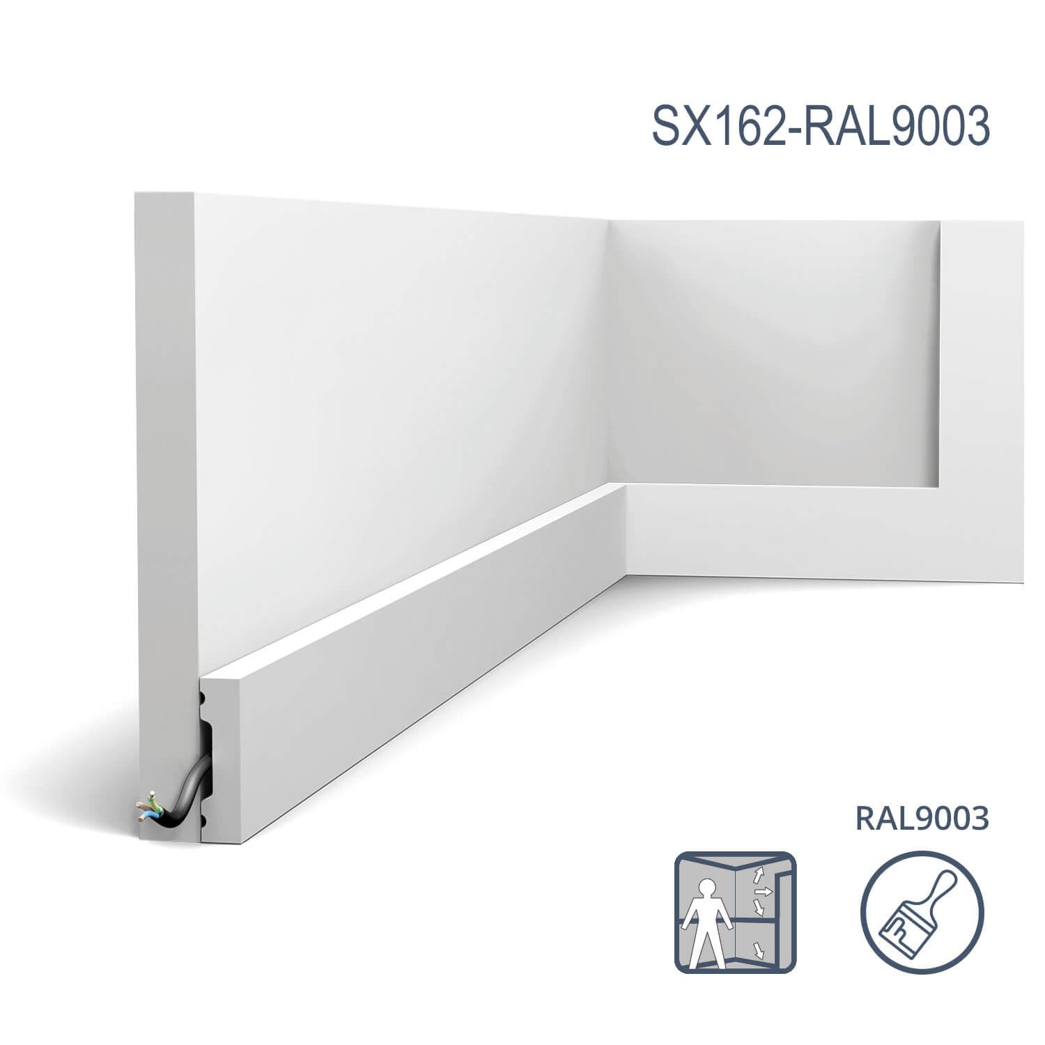 Orac Plinthes SX162-RAL9003-box SQUARE 200 cm x 1 cm x 4 cm Polystyrène extrudé (HDPS) prépeinte en blanc (RAL 9003) 36 moulures / 72 m