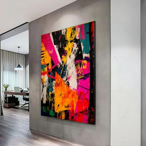 Tableau abstrait graffiti sur toile pour réveiller un mur blanc sans cadre imposé