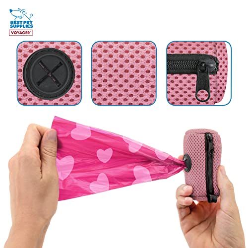 Image of Best Pet Supplies Dog Poop Bag Holder Leash Attachment, Color, Reusable Mesh Dispenser Pouch for Travel, Walking, Park, and Outdoor Use, Soft and Durable with Clip-On - Pink, (DS01-PKW)