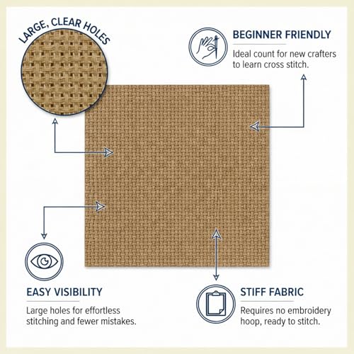 Image of Essentials by Leisure Arts Aida Cloth, 14 Count, Taupe, 30 x 36 Inch, Cross Stitch Fabric, Even Weave Cotton, for Embroidery, Needlepoint and Counted Cross Stitch Projects