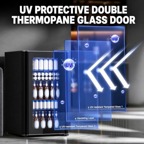Image of COWSAR 3.2 Cu. Ft. Beverage Refrigerator, Up to 130 Cans or 26 Bottles | Electronic controls with an LED display adjust cooling from 32-61F, while the glass door keeps drinks easy to view.
