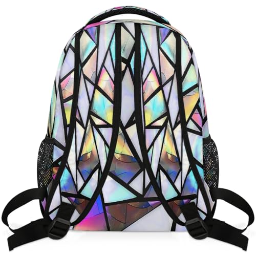 Backpack for Kids Boys Girls Women Men, Geometric Iridescent Triangles Print School Laptop Backpacks Casual Daypack Travel Rucksack Bookbag for Adults4