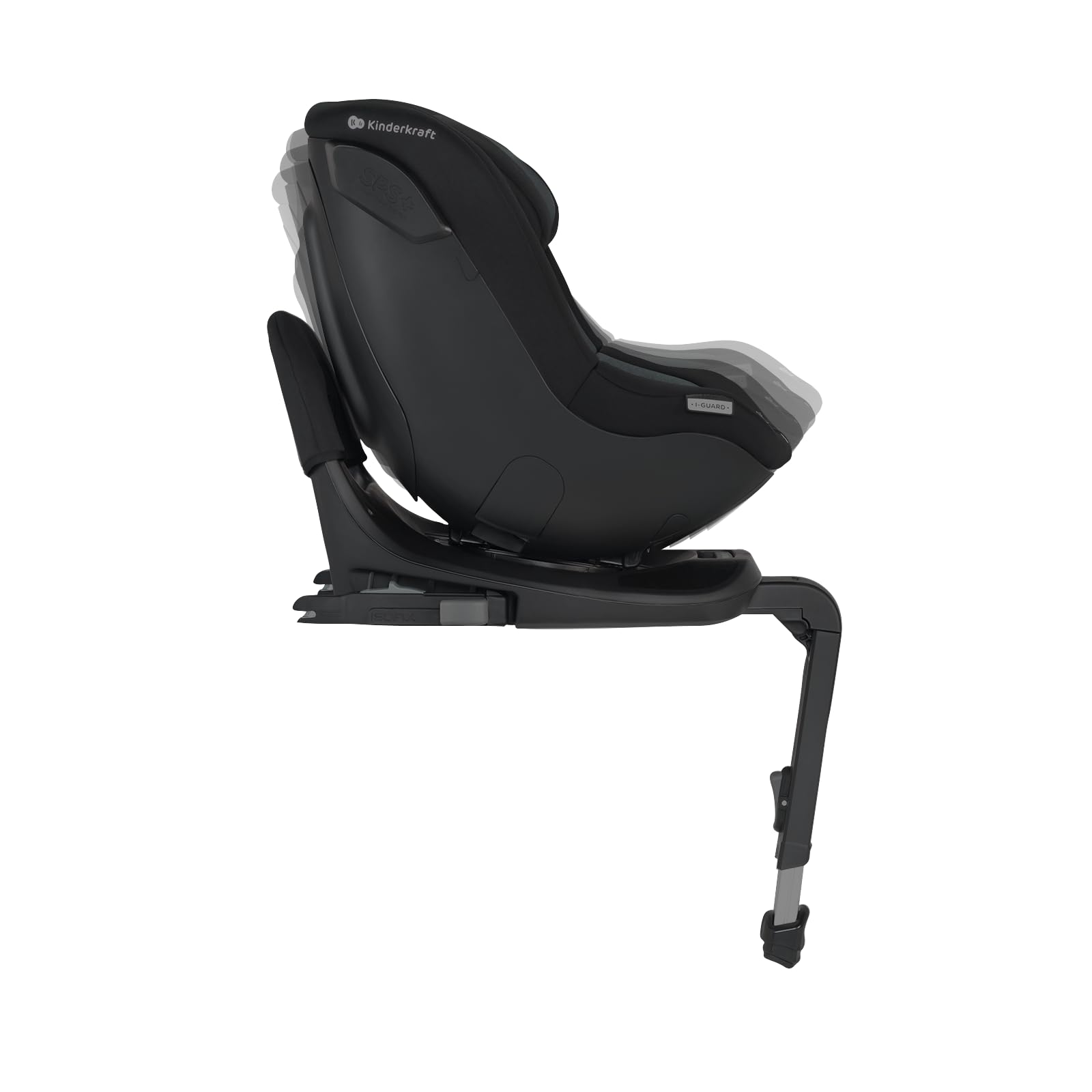 Kinderkraft I-GUARD Seggiolino auto I-SIZE 40-150 cm, Seggiolino 360 girevole, con Isofix Base, Reclinabile Posizione sdraiata, Poggiatesta regolabile, Gruppo 0 1 2, Nero