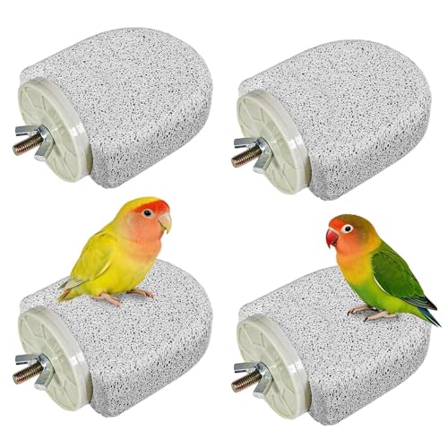 Image of 4Pack Bird Perch Stands Parrot Beak Grinding Stone Platform,Grey-S | Parakeet Foot Claws Trimmer,Calcium Perch Climbing Chewing Toys for Small Medium Birds Cockatiel Conure Lovebird Budgie