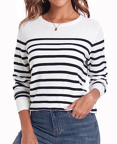 Image of QUALFORT Women's 100% Cotton Sweater, Basic Lightweight Long Sleeve Pullover