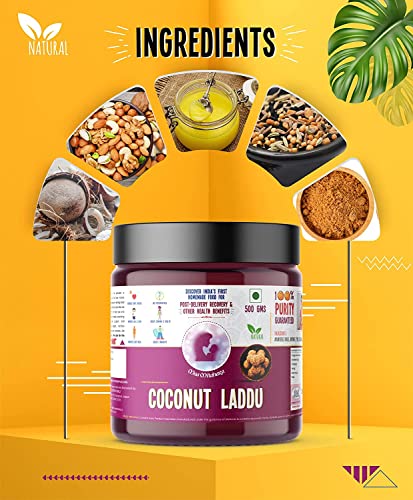 Image of Maa Mitahara Post Pregnancy Laddu | Coconut & Dry Fruit Laddu for New Mothers | Boost Immunity, Energy & Lactation | Traditional Indian Superfood 500g, Coconut)