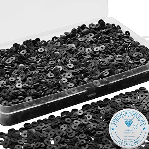 4000 Pcs Clay Beads for Bracelets Making Polymer Spacer Flat DIY for Jewelry Necklace Earring Making Kit Preppy Aesthetic Heishi Heshie Thin Disk Beads Assortments Set 4 6 8MM (BK-11-18 6MM)
