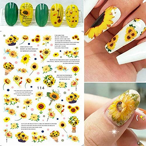 zhushuGG Nagelsticker Sunflower, Selbstklebend Kunst Aufkleber Tattoo Blumen Nail Art Sticker Wassertransfer DIY… – Bild 3