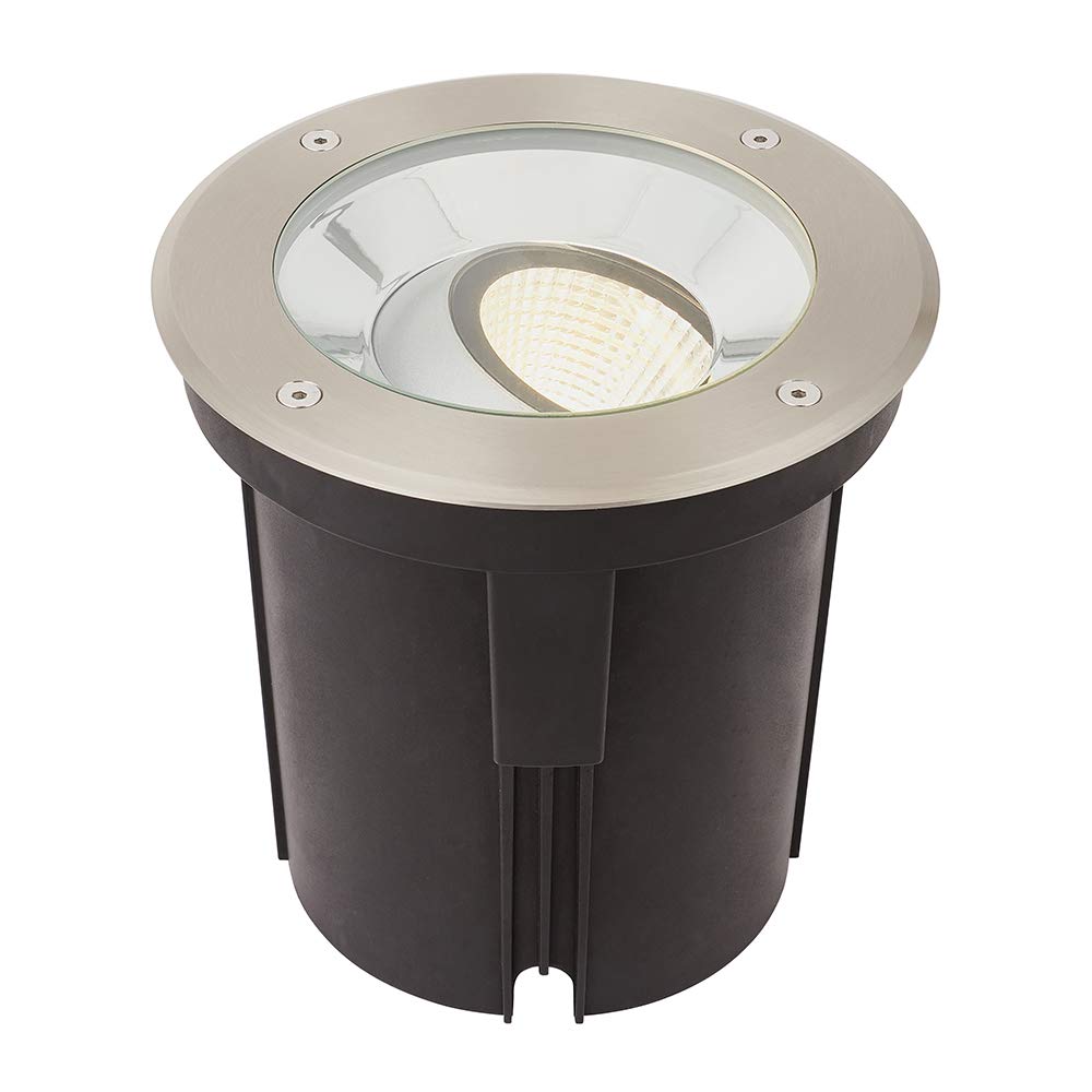 National Lighting Hoxton Brushed Stainless Steel Buried Walkover Drive Over Outdoor Driveway Ground Weatherproof Adjustable 16.5W LED 3000K Uplighter IK08 Impact IP67 Rated