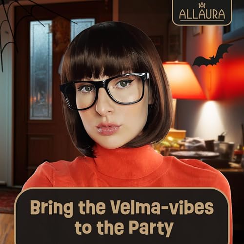 Image of ALLAURA Compatible with Velma Wig - Brown Bob Wig with Glasses for Women - Cosplay, Flapper Wig with Bangs, Cartoon Detective Look, Halloween Costume, Dora Style, Retro Nerdy Outfit Accessory