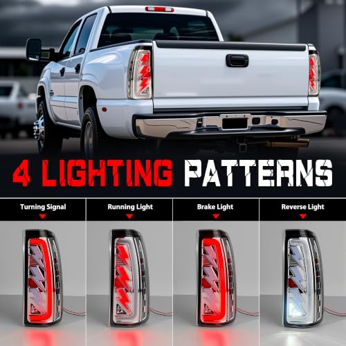 Image of Sequential Led Tail Lights Fit for 1999-2002 Chevy Silverado 1500 /2500,1999-2006 GMC Sierra 1500 /2500 /3500, Starting Animated Dynamic Turn Signal,Brake Light,Reverse Light,Rear Light Assembly, Clear