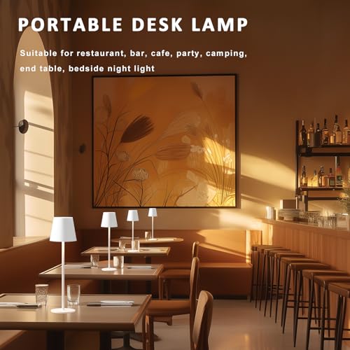 Image of Kakanuo Cordless Table Lamp, Battery Operated Lamp, Portable Desk Lamp, Wireless Rechargeable Lamp, 3 Color Stepless Small Table Lamp for Restaurant, Bar, Party, Camping and Bedroom - White