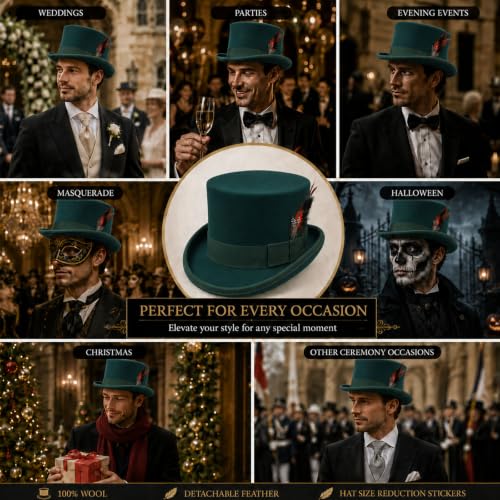 Image of Wool Top Hat for Men Women Topper Hat Mens Tall Tophat Christmas Costume