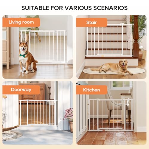 Image of BestPet 30 inchTall Dog Gate for Stairs & Doorways, Fits 28.5 inch-39.7 inch Wide Openings,Walk-Through Metal Pet Gate for Indoor Use,Adjustable Safety Gates for Pets,White