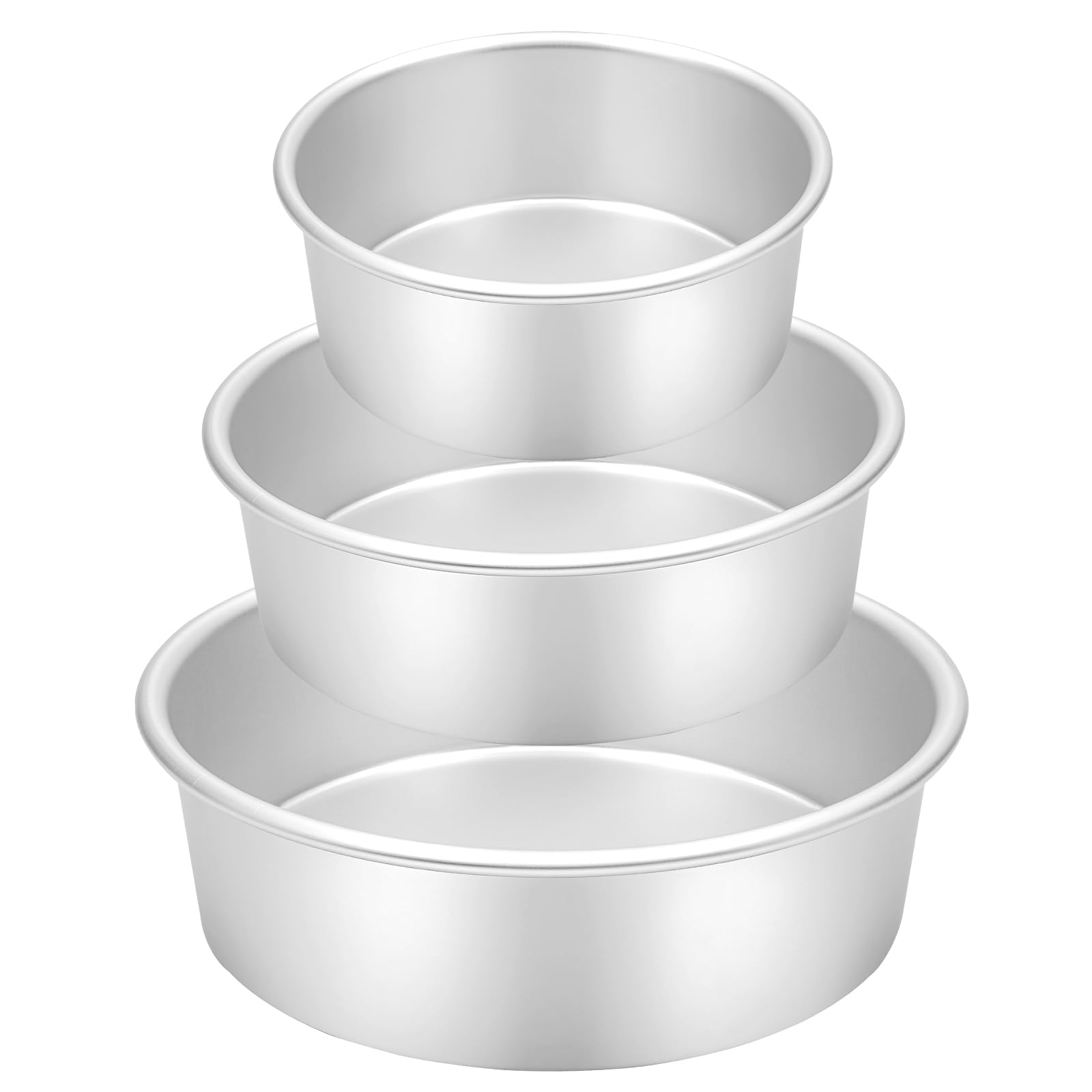 Backform Rund 3er Set Ø 15/20/26 cm, Runde Kuchenformen aus Eloxiertem Aluminium für Backen, Silber