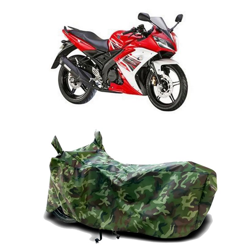 Image of DUFFEL-100% Heat Protection Two Wheeler Bike /Scooty Body Cover for Yamaha YZF R15S Water Resistance /UV-Rays /Birds Dropping /Scratchproof /Dust Proof /Waterproof[Green Jungle Print]