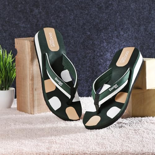 Image of Doctor Walk Comfort Flip Flops, Green and White, Anti-Skid Sole with Soft Straps Slipper for Women's