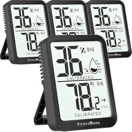 4 Pack Humidity Gauge, Room Thermometer for Home, Digital Mini Hygrometer Indoor Thermometer Temperature and Humidity Sensor Monitor for Bedroom, Pet, Plant - Battery Included