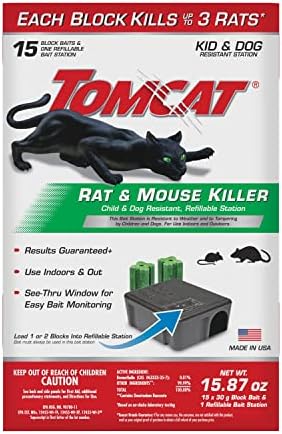 Tomcat Rat & Mouse Killer Child & Dog Resistant, Refillable Station for Indoor and Outdoor, 1 Station and 15 Poison Refills