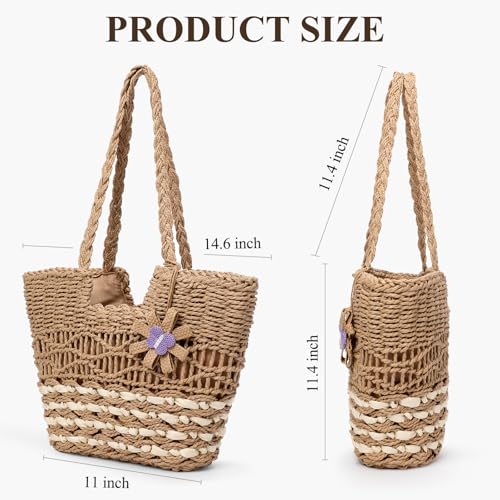 Image of Trifabricy Beach Bags for Women, Summer Straw Bag, Woven Straw Beach Tote Bag Shoulder Handbags