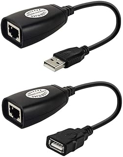 محول USB إلى ار جيه 45 عبر كابل تمديد كات 5/5e/6، مجموعة محول ار جيه 45، كابل محول شبكة محلية سلكية للاستخدام مع كاميرات USB والطابعات وكاميرات الويب والكيبورد ووصلات الماوس والمزيد
