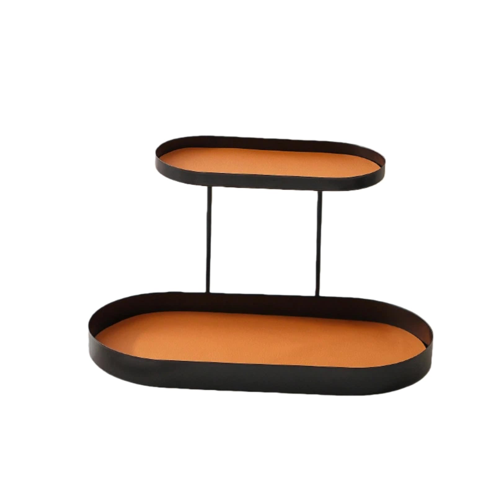 Yqvavzjsl Elliptical Double-Layer (Black)+Orange Leather Cosmetics Storage Box Aromatherapy Desktop Iron Tray Key Perfume Shelf