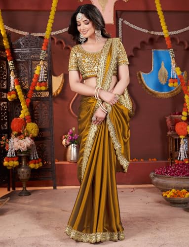 Image of DHARMEE Women's Elegant Designer Sarees Premium Rangoli Fabric with Embellished Border, Lightweight and Stylish Ethnic Wear - Perfect for Parties, Weddings, and Festive Occasions..