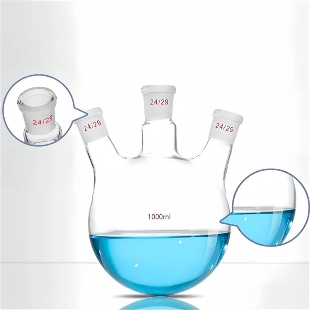 Attrezzature e forniture di laboratorio Pallone da distillazione a fondo tondo con tre colli obliqui laboratorio 10~250 ml, in vetro borosilicato a