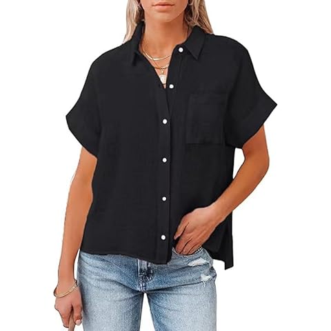 Womens Summer Tops Shirts Lightweight Blouses Summer Casual Loose Tops Black Cover