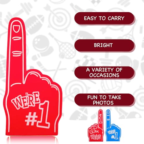 FunnAura 2 PCS Blue and Red Gladiators Foam Finger, Number 1 Giant Foam Hands, Party Props Sports Fan Accessories - Image 3