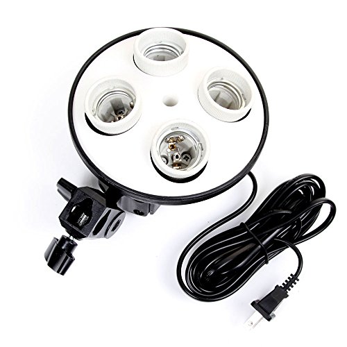 FocusFoto 4-in-1 E27 Base Socket Splitter Light Lamp Bulb Head Adapter Umbrella Holder with Two On/Off Switches Control for Photo Studio Softbox
