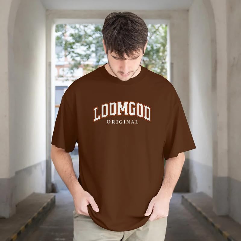 Image of Original Heavyweight Oversized T-Shirt for Men - 240 GSM Cotton, Boxy Fit Drop Shoulder Streetwear Tee, Varsity Graphic Crew Neck