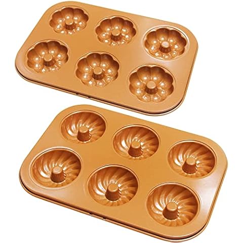 MiHerom Mini Fluted Tube Cake Pan,Fancy Baking Tin,Nonstick Carbon Steel Baking Dish,6-Cavity,Set of 2 Cover