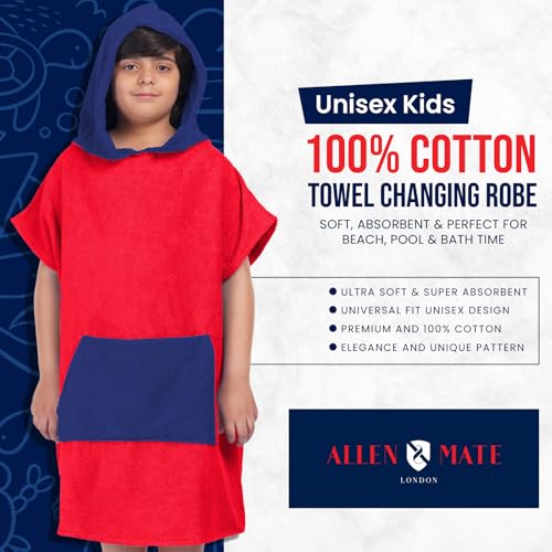Image of ALLEN & MATE Kids Surf Poncho Towel Robe, Hooded Changing Robe, 6-13 Years