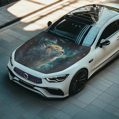 Image of Lion Print Vehicle Engine Hood Cover Wrap Elastic Dustproof Auto Front Hood Cover Protector Cloth Car Accessories Universal Fit for Van Sedan Trucks