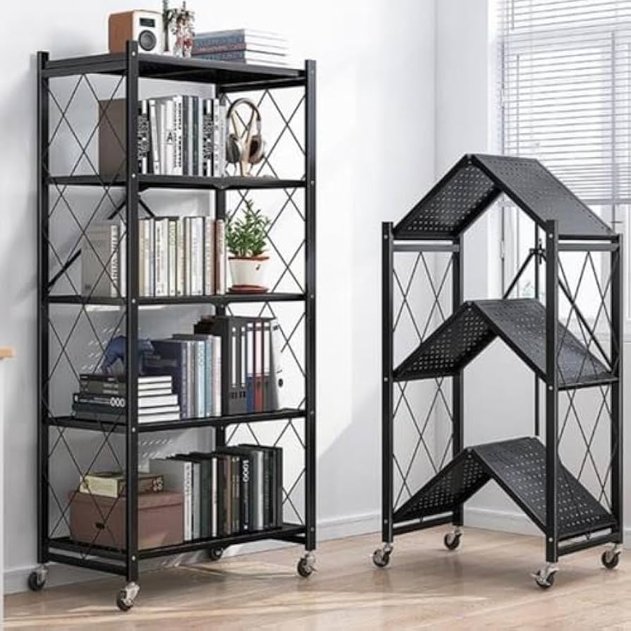 Amazon｜折り畳みラック 棚ラック ストッパー付きキャスター