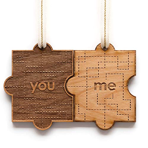 You And Me Puzzle Piece Wood Ornament Pair for Wedding Anniversary, Holiday [Personalized...