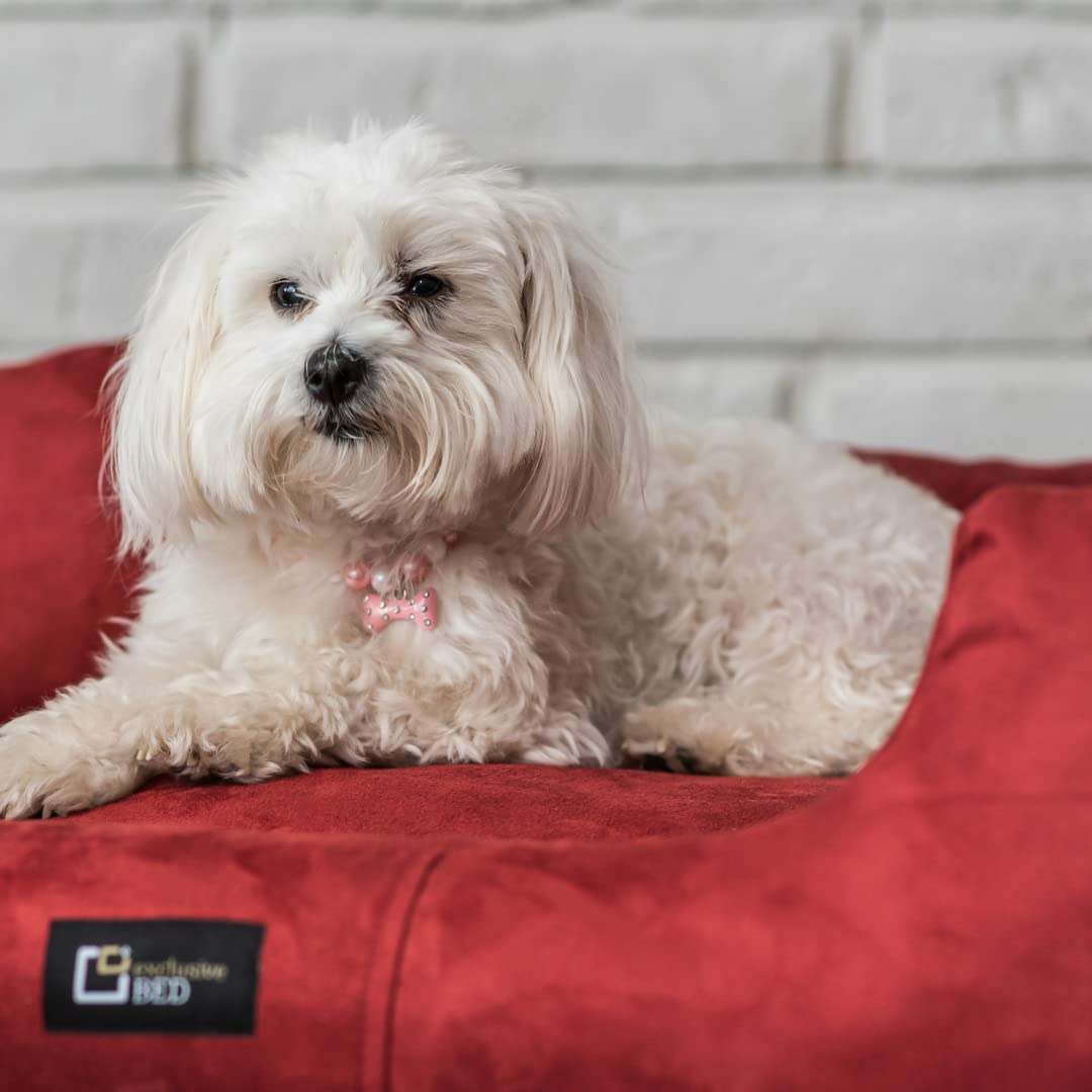 Hundebett Puffi Grosse Mittelgroße Kleine Hunde - Hundekissen Hundematte aus Alcantara-Stoff - Waschbar Kuschelig Langlebig Abriebfest Reißfest (XL+| 110x90cm, Rot)