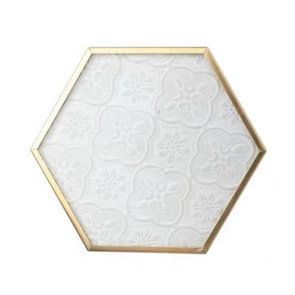 Sottobicchiere in vetro per griglia della finestra, in rame dorato europeo, motivo goffrato, esagonale, sottobicchiere in vetro per tavolo da pranzo (oro)