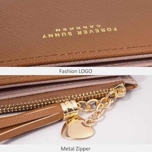 Image of KOTORA Womens Small Wallet Girls Tiny Slim Wallets Pretty Mini Card Holder Thin Short Zip Coin Purse with Love Pendant and Tassels (Brown)