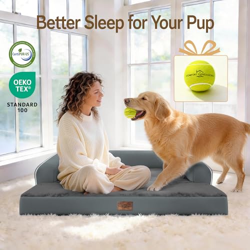 Image of Comfort Expression Washable Orthopedic Dog Bed for Extra Large Sized Dogs | Waterproof Memory Foam Pet Bed 42x30 Inch with Removable Cover with Non-Slip & Bolster, Dark Grey