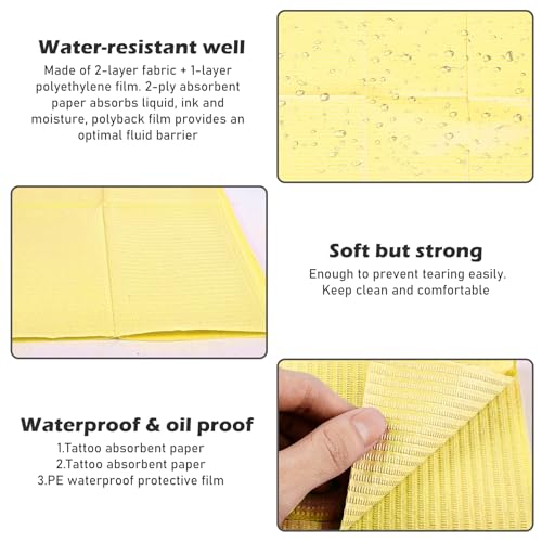 Dental Lätzchen,125 Stück 33x45CM Tattoo Tischdecken,Patientenservietten,Dentalservietten,Wasserdichte Tattoo Piercing Lätzchen Für Krankenhäuser Studios,Tattoo,Praxen(Gelb)
