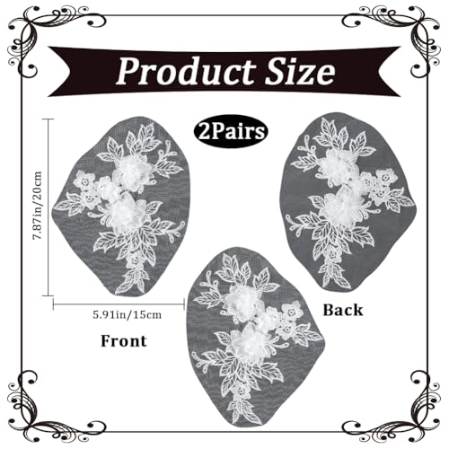 CABODYALS 2 works 4Pcs White 3D Flower Lace Applique Vintage Floral Embroidery Appliques Fabric Collar Sew on Embroidered Tulle Patches for Sewing Making Diy Crafts Dresses Wedding Party Bag Decor - Image 2