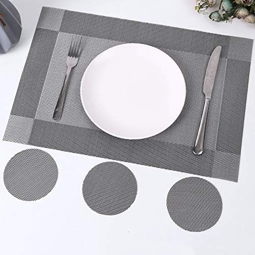 BaoWnylz Place Mats,Christmas Table Mats - Placemats and Coasters Sets of 4 - Heat Resistant Heat Insulation Non-slip Washable Dinner Mats for Kitchen and Dining RoomSilver Grey