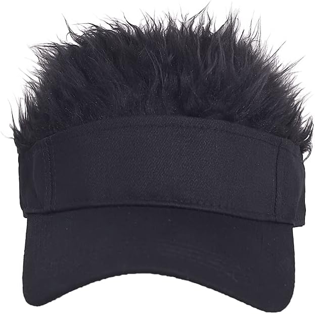 Novelty Hair Visor Cap with Peaked Wig Adjustable Baseball Hat with Hair Black image 3