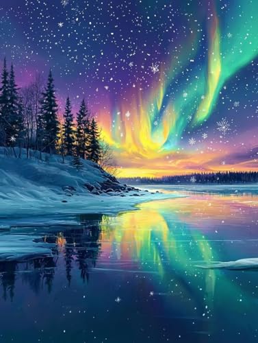 Kit Diamond Painting Adulte Lac Aurore 70x95cm | Broderie Diamant Complet