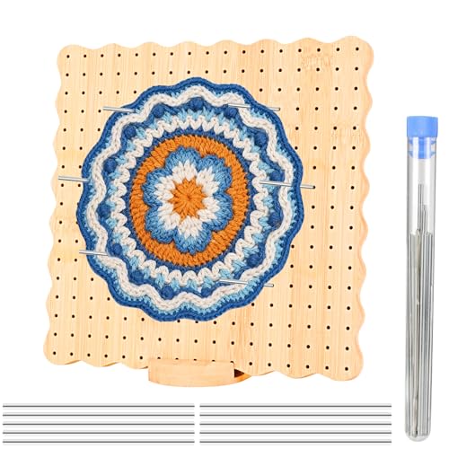 VINATO Blocking Board aus Bambus 23.5x23.5cm, Häkelbrett mit 289 Löchern, 10 Edelstahl-Nadeln &...
